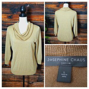Josephine Chaus Top Large Petite Silk Blend Gold Metallic Cowl Neck 3/4 Sleeve